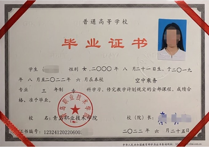 巩义青岛职业技术学院毕业证样本图片